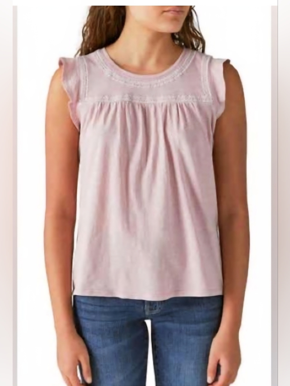 Lucky Brand Pink Floral Embroidered Henley Short Sleeve Top  - Size Small - NWT